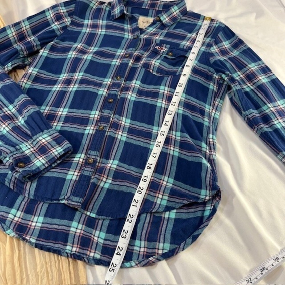 Hollister Youth Blue/Turquiose Flannel Button Down Top Size XS - Picture 8 of 8